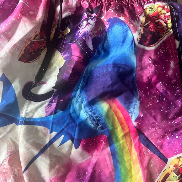 Taco Cat Riding Shark Rainbow Men’s Swim Trunks Size Large - Picture 14 of 17